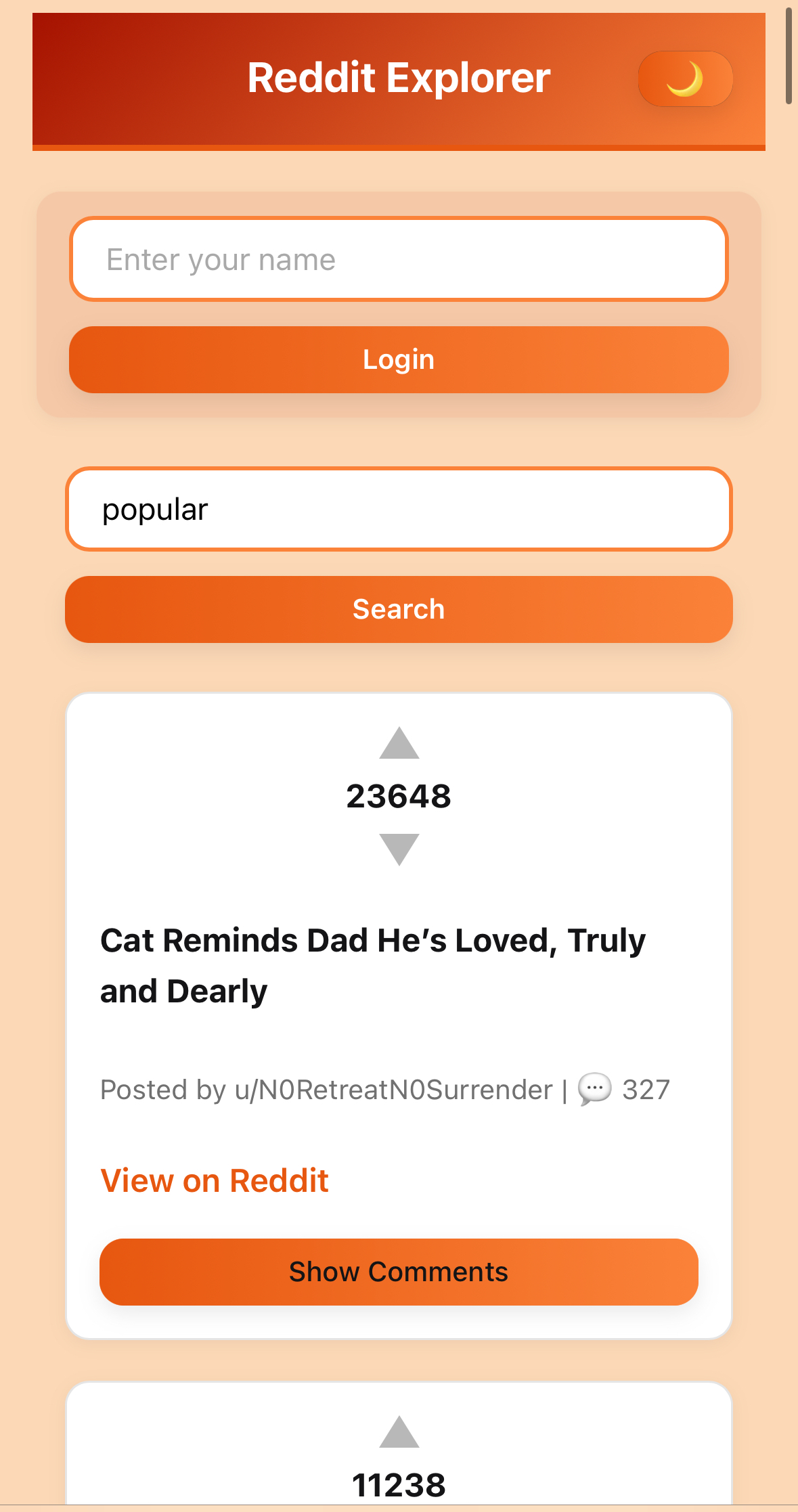 Post view in Reddit Client app, light mode. Post content with comments section below, user avatars, and reply buttons. Minimalist interface, white background.
